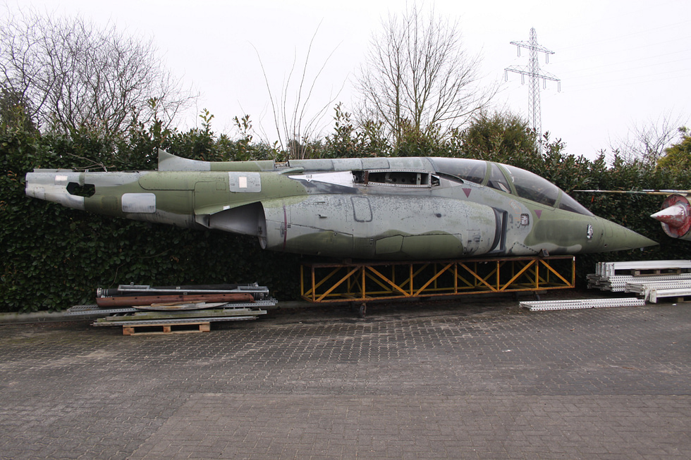 An ex-German Alpha Jet A in the low-level close-support scheme it wore against the Warsaw Pact.