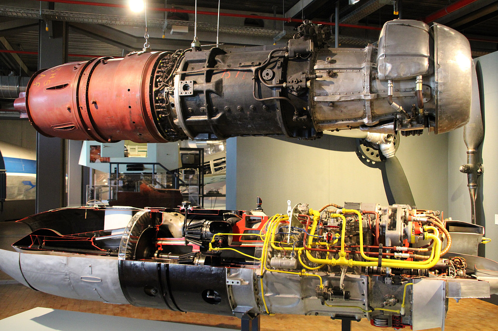 A Junkers Jumo 004 axial-flow turbojet the first mass-produced axial jet engine in service.