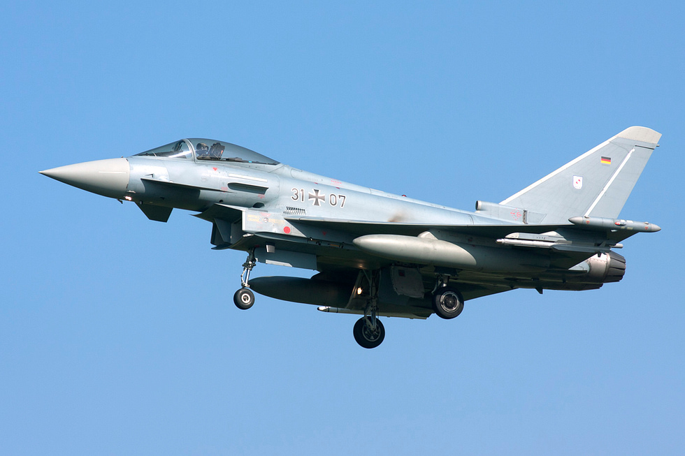A German Air Force (Luftwaffe) Eurofighter Typhoon Germany led the type into service in 2003.