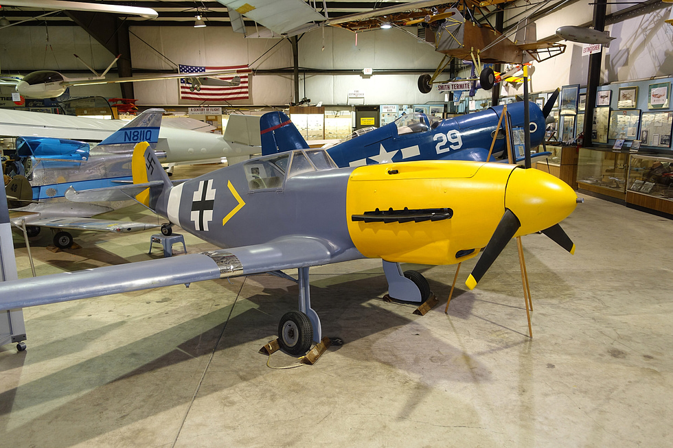 A preserved Messerschmitt Bf 109 on static museum display.