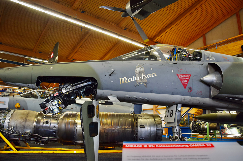 A Swiss Mirage IIIRS reconnaissance jet, Mata-Hari, preserved at the Swiss Air Force Museum, Dbendorf.