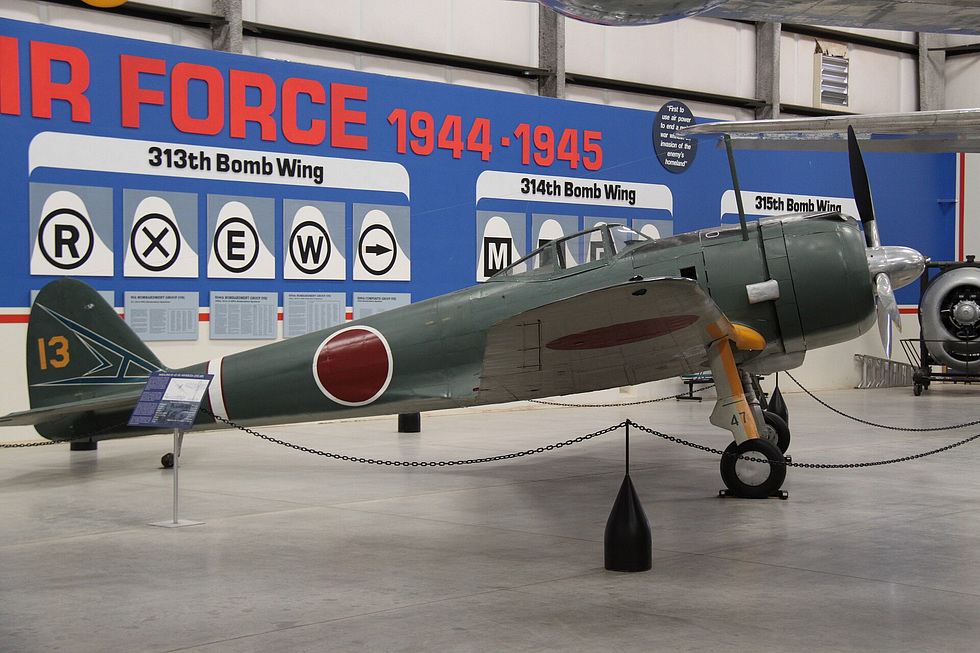 A Ki-43-IIb in Japanese Army markings, three-quarter view.