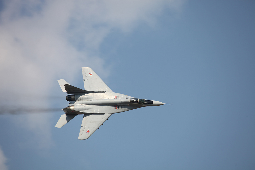 A Russian Air Force MiG-29 at a Russian Air Force centenary display.