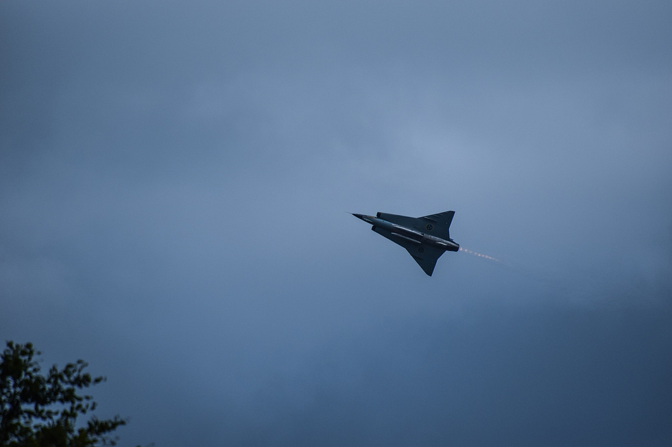 A Swedish Air Force J 35J Draken airborne the double-delta that guarded neutral Sweden for four decades.
