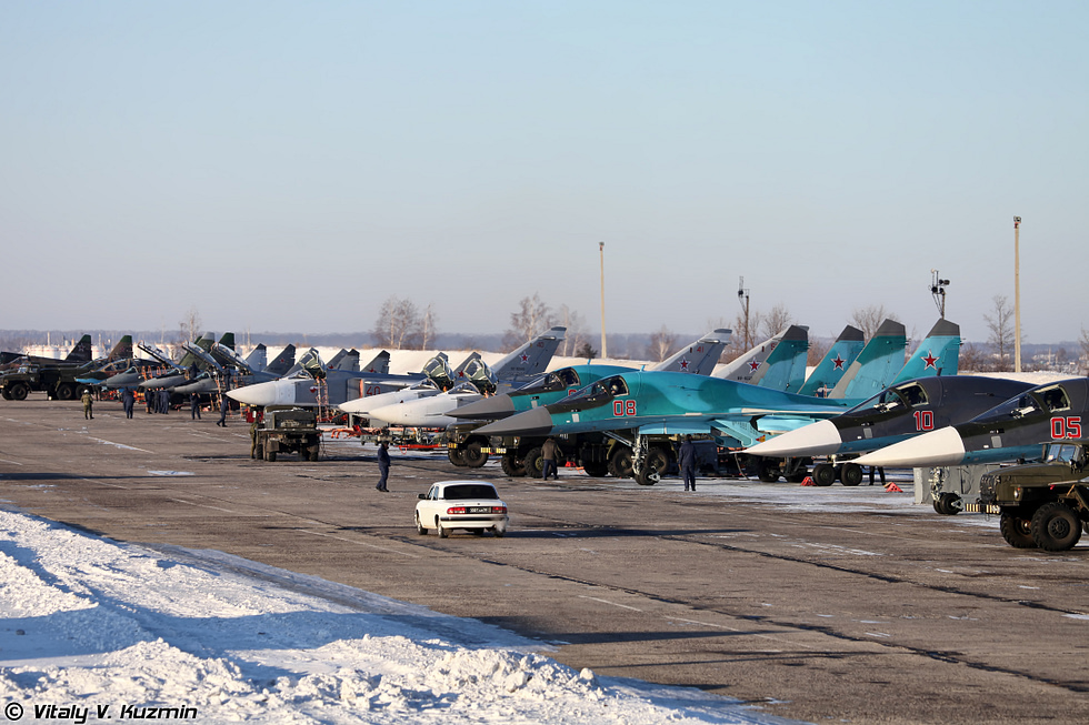 A Russian Su-24M on the ramp the definitive strike variant with terrain-following radar.