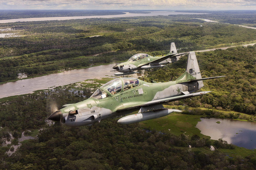 A Brazilian Air Force A-29 Super Tucano over the Amazon the mission the aircraft was built for.