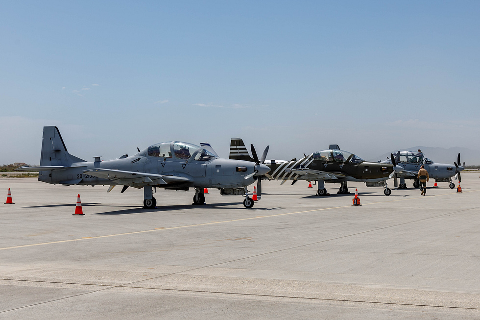 A-29 Super Tucanos in formation on a ferry flight a Brazilian design assembled in the United States.