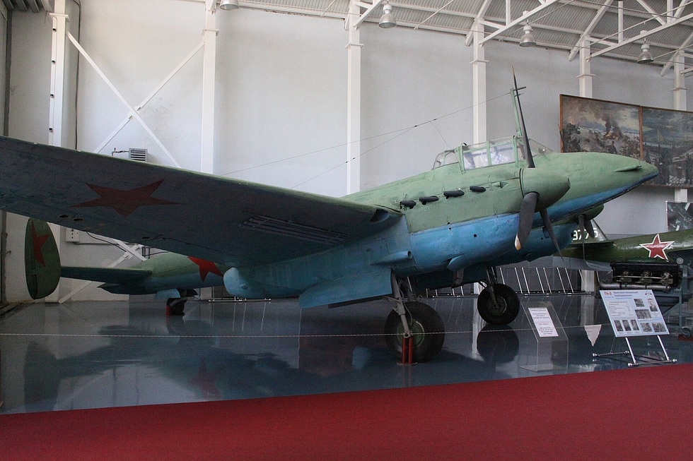 An unmarked Pe-2FT on display the glazed nose housed the bombardier.