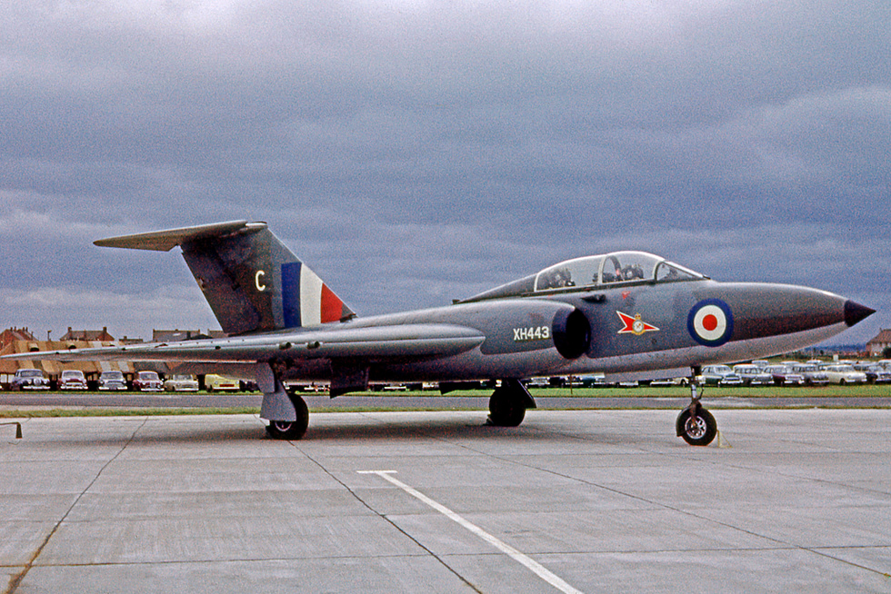 A two-seat Javelin T.3 trainer dual controls, no radar, a bulged canopy.