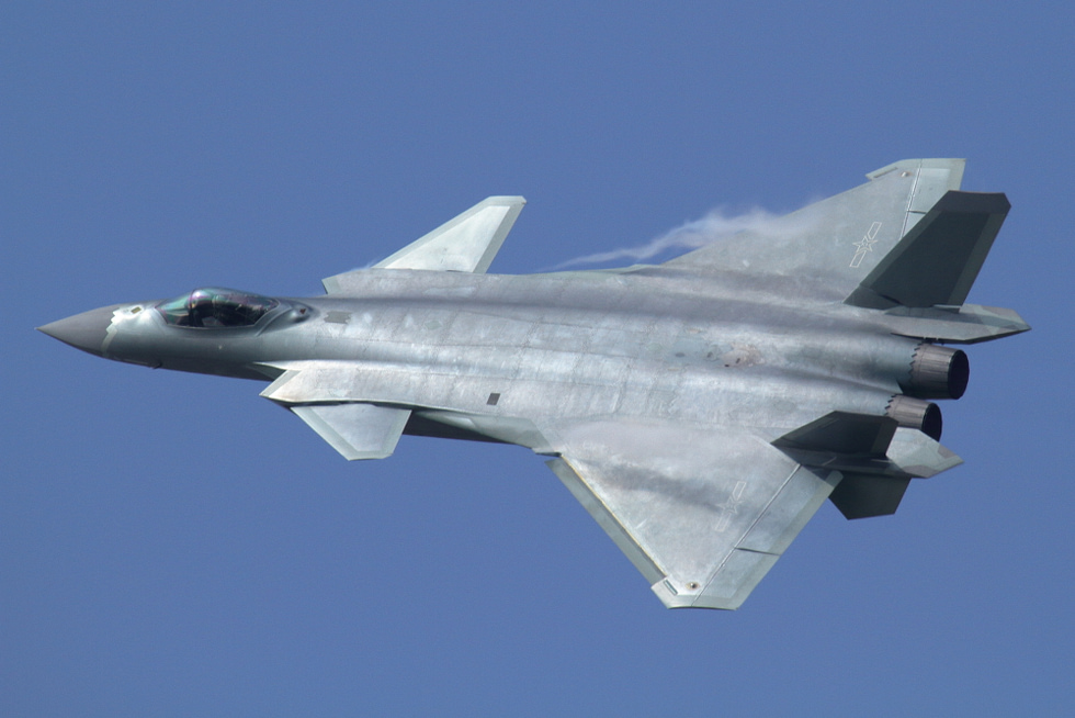 A J-20 at Airshow China 2016 in Zhuhai the types first public appearance.