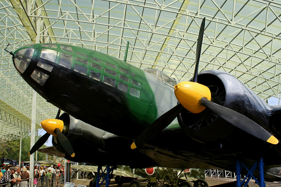 The Il-4s glazed nose and radial engines in close-up.
