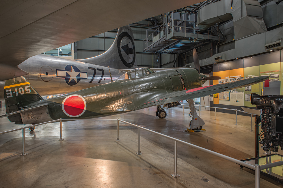 The restored Shiden-Kai on display at the National Museum of the US Air Force, Dayton one of about four survivors.