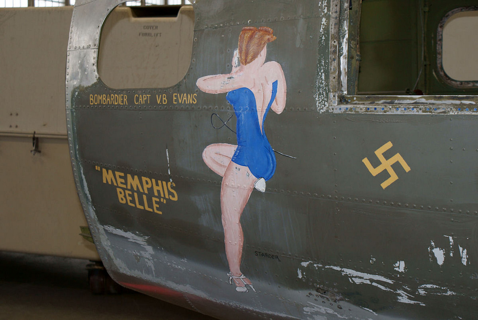 The restored nose art of the Memphis Belle, which completed 25 missions and toured America.