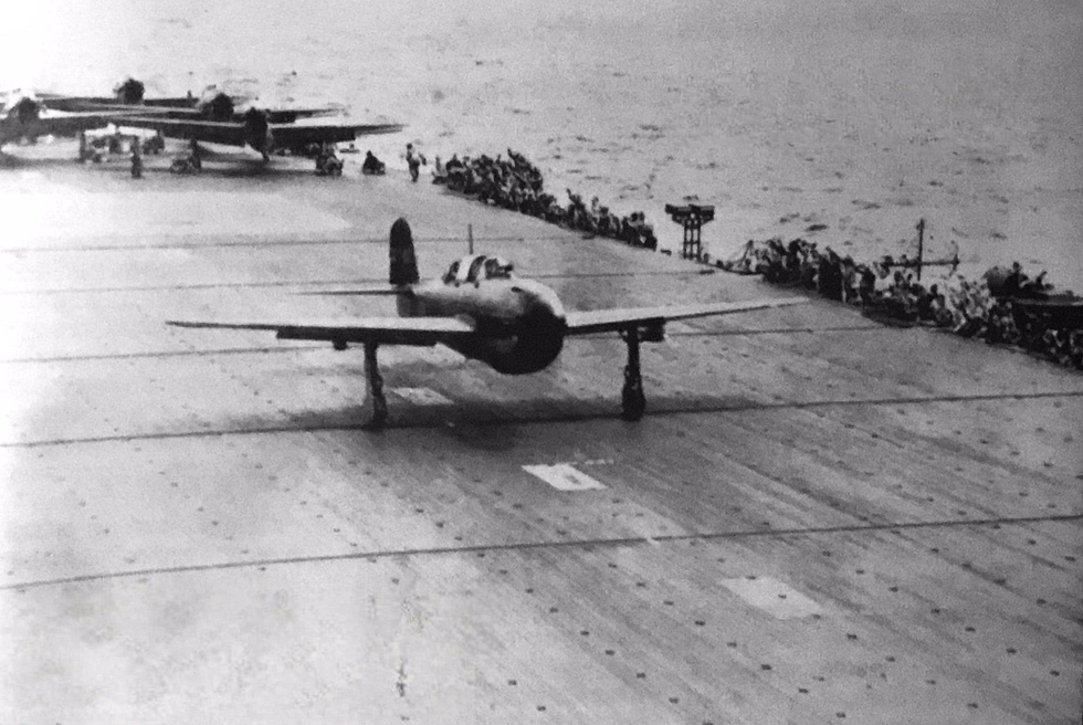 A D4Y1 Suisei launches from the carrier Juny during the Battle of the Philippine Sea, June 1944.