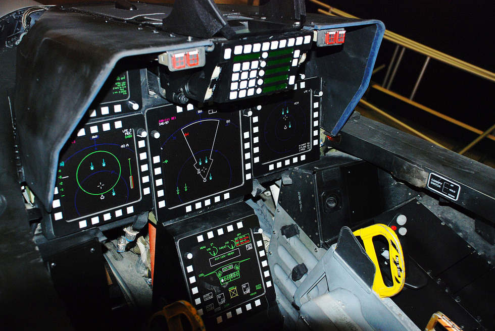 Inside the Raptor: a glass cockpit built around sensor fusion for a single pilot.