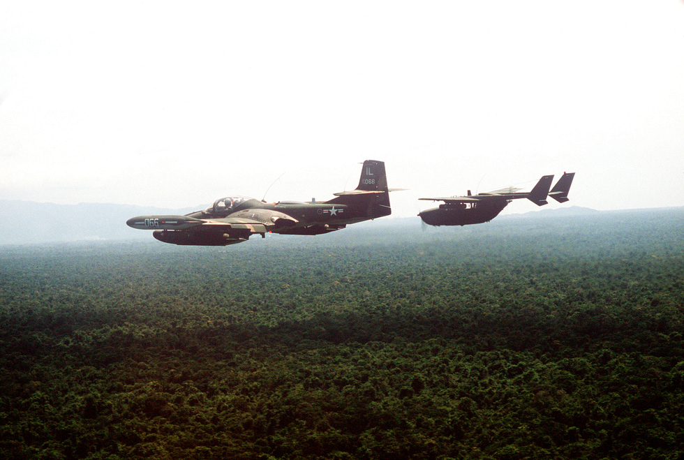A Cessna OA-37B Dragonfly in flight the little attacker built from the T-37 trainer.