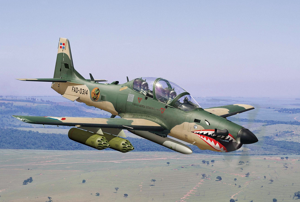 A Dominican Republic Air Force EMB-314 Super Tucano one of many Latin American operators.