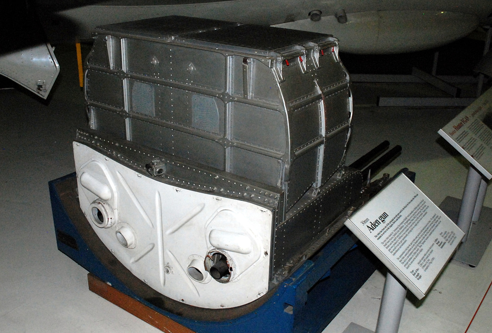 The Hunters removable gun pack with its four 30mm ADEN cannon, at RAF Museum Hendon.