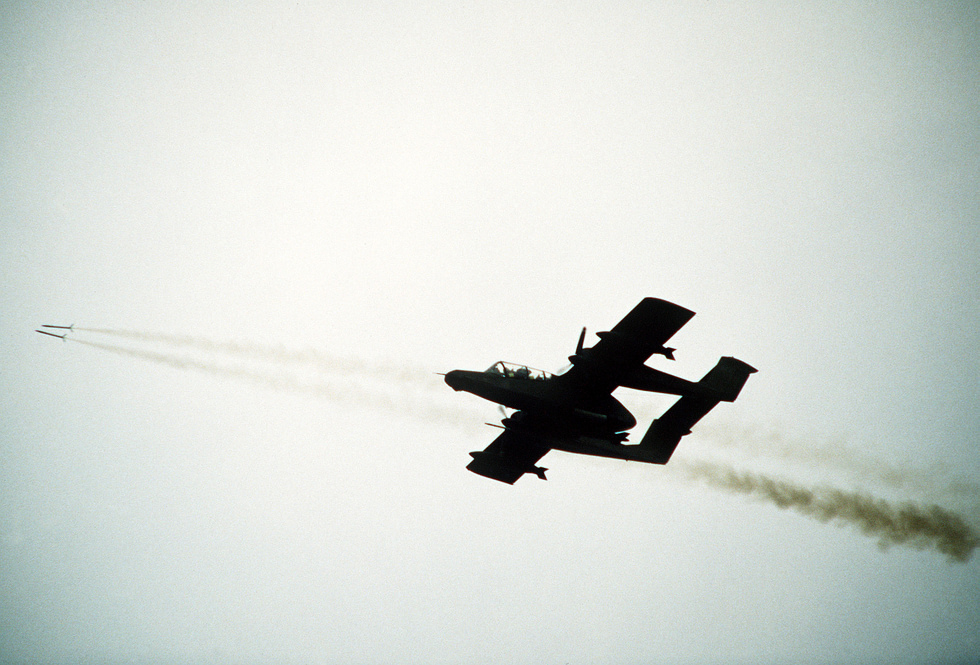 A US Marine Corps OV-10D fires rockets over Luzon, 1983 the night-capable upgraded variant.
