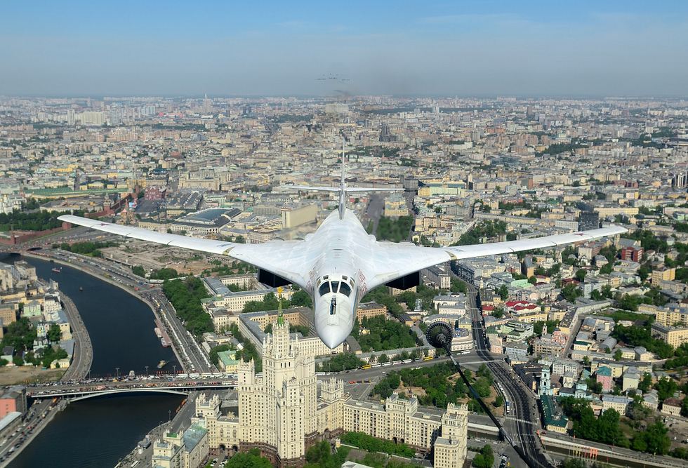 The Tu-160s scale and blended lines are clear from below wings part-swept.