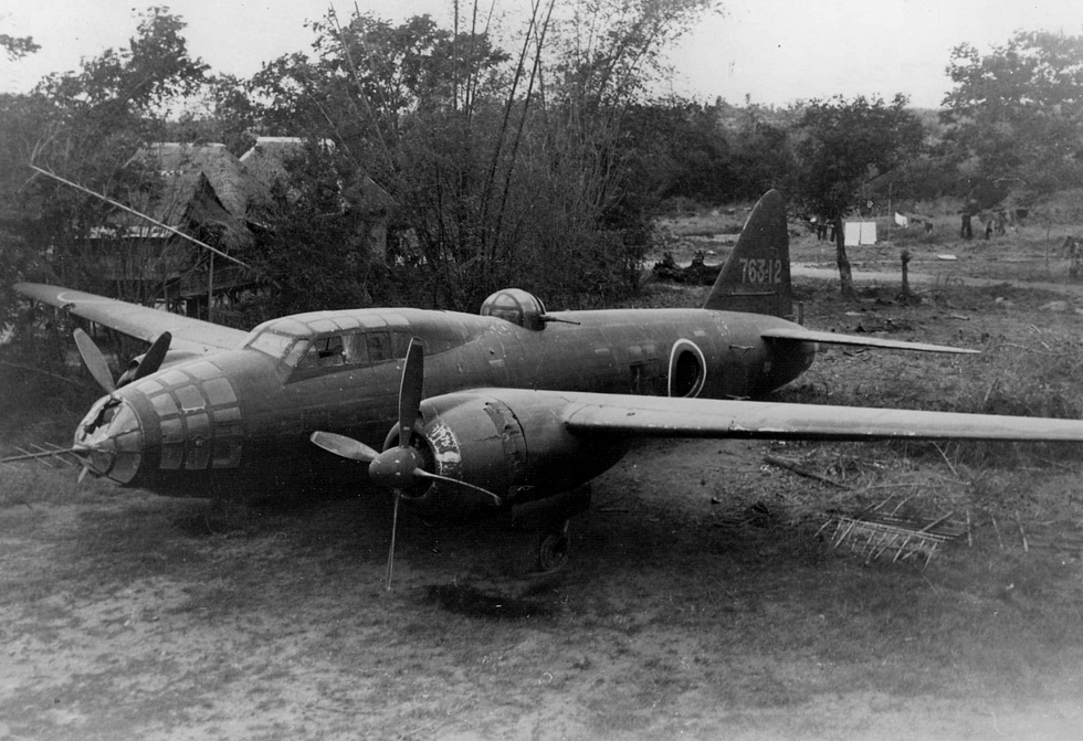 A captured G4M Betty photographed on the ground in 1945.