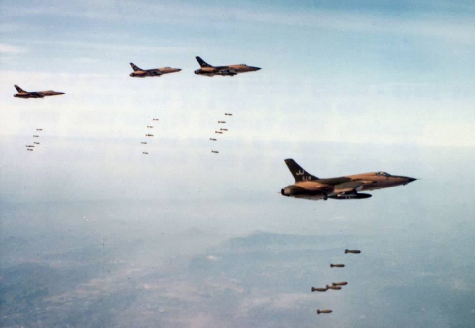 F-105Ds salvo their bombs over North Vietnam the Thuds daily work in the strike role.