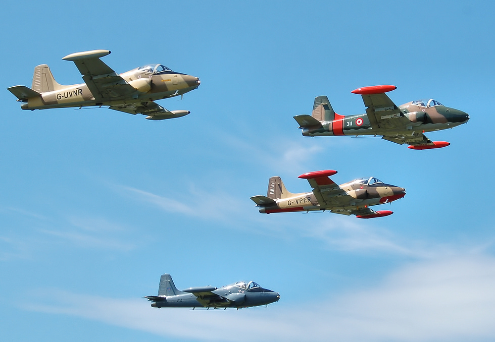 Four Strikemasters of the Team Viper display team in formation over England.