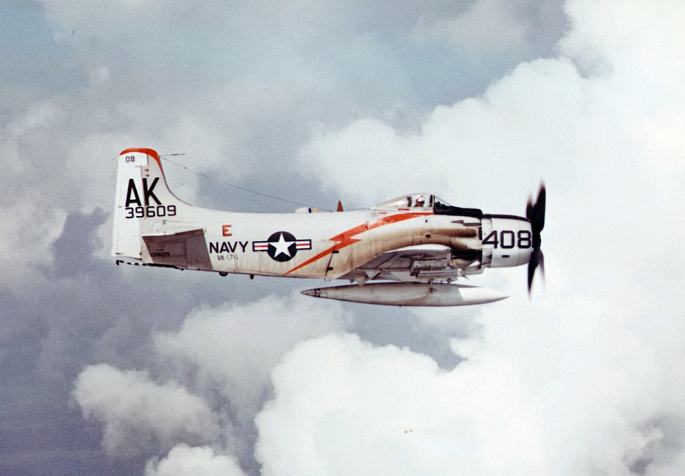 An A-1H of VA-176 in flight in 1964 the squadron that would down a MiG-17 two years later.