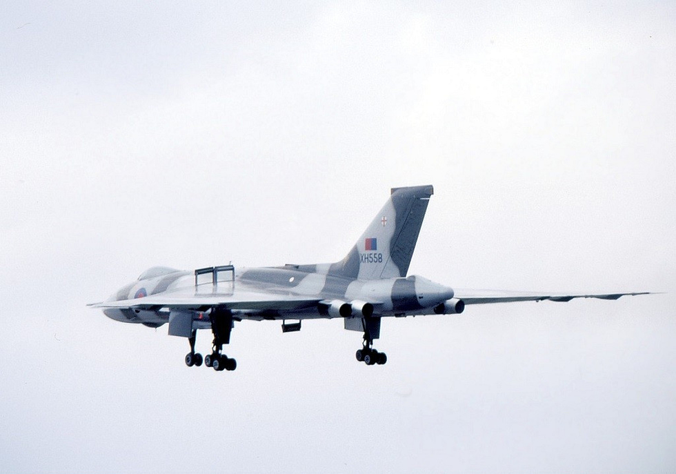 XH558 on the ground, its delta planform dominating the ramp at RAF Mildenhall.