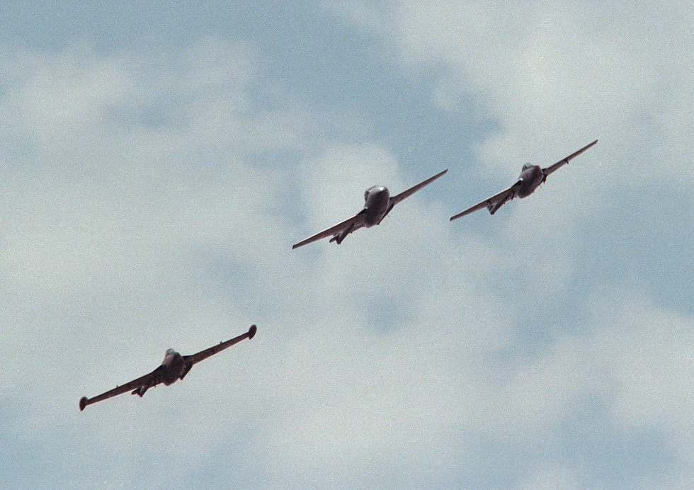 Swiss Air Force Vampires in a 1982 flypast Switzerland flew the type until 1990.