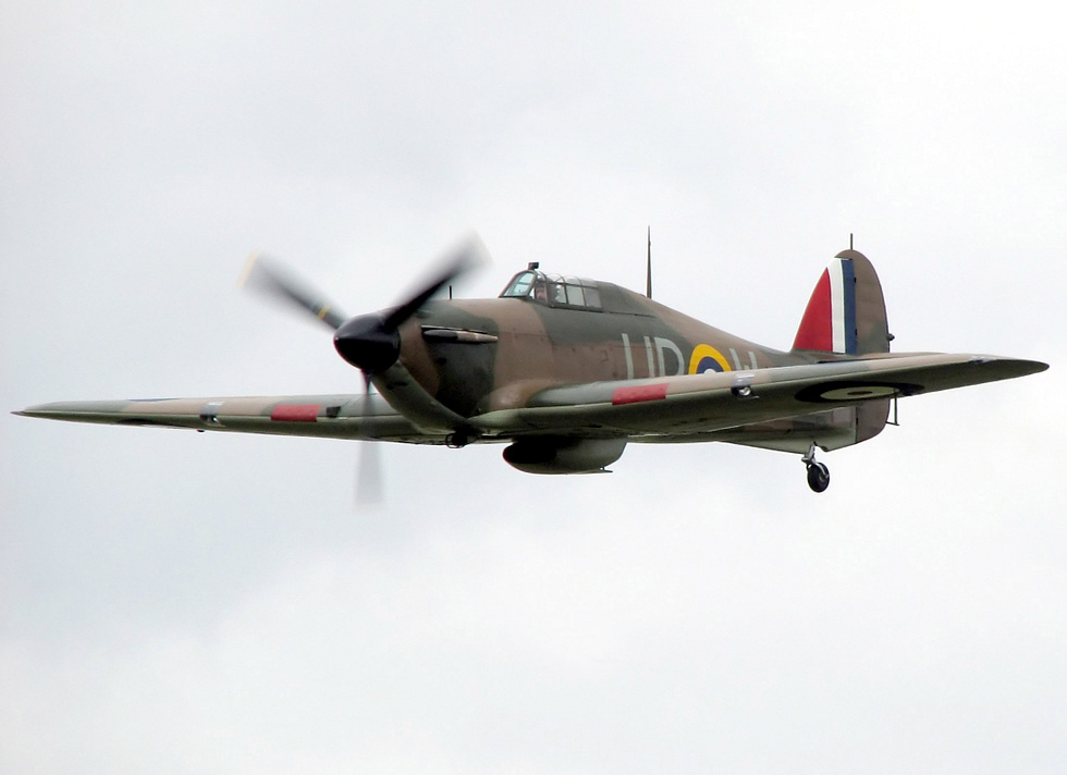 An airworthy Hawker Hurricane Mk I, R4118, a genuine Battle of Britain veteran, in flight.