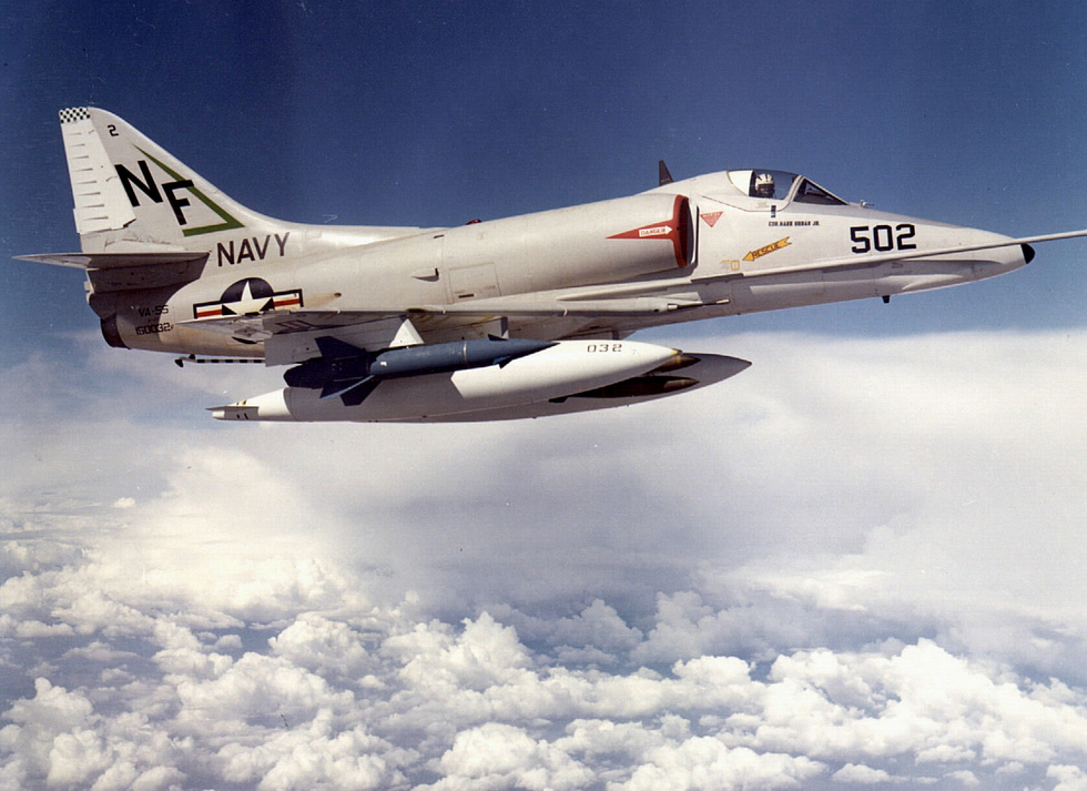 An A-4E of VA-55 in 1964 the type that carried the Navys war over Vietnam.