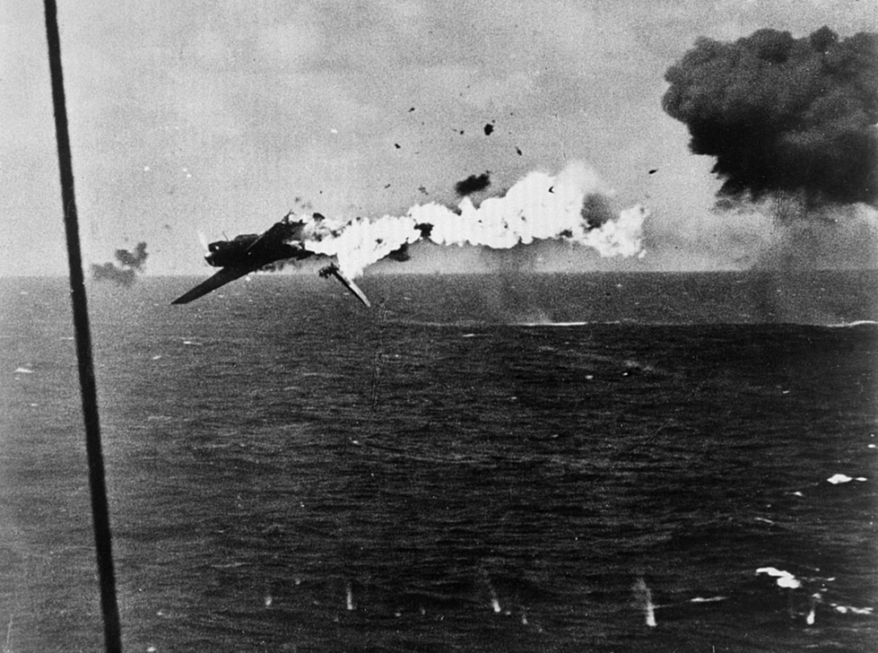 A Tenzan is hit and shot down off Kwajalein, 4 December 1943.