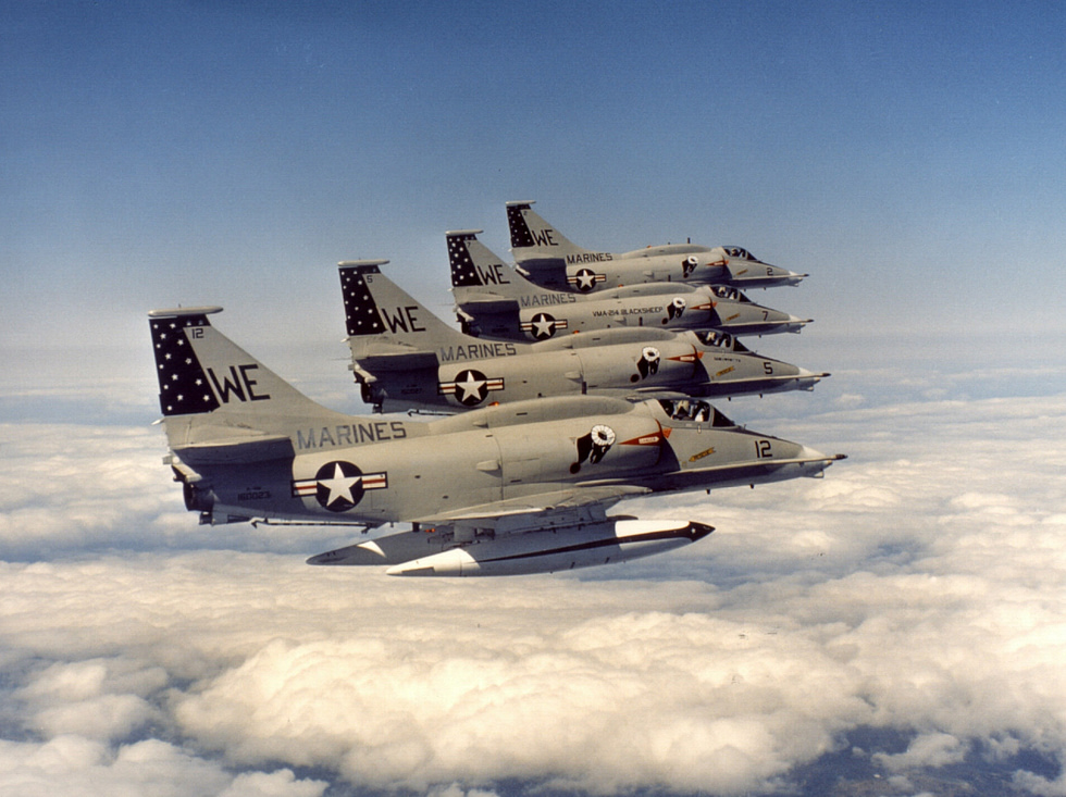 A-4M Skyhawks in flight the light attack jet at half the Navys weight limit.