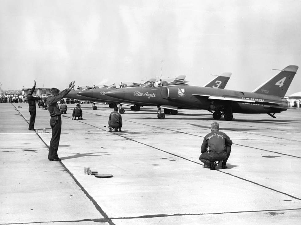 The Blue Angels in their F11F-1 Tigers at NAS North Island, c.1961 the aircrafts true claim to fame.