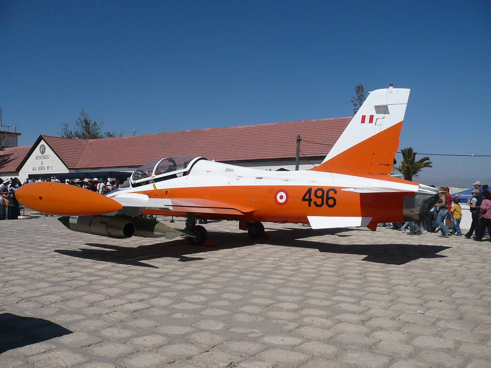 A Peruvian Air Force MB-339AP, flown as a trainer and light-attack jet.