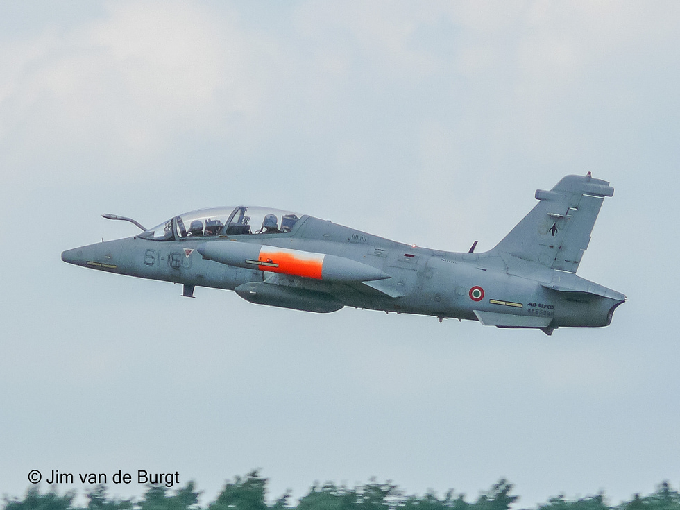 An Italian Air Force MB-339CD, the digital nav/attack variant with refuelling probe.