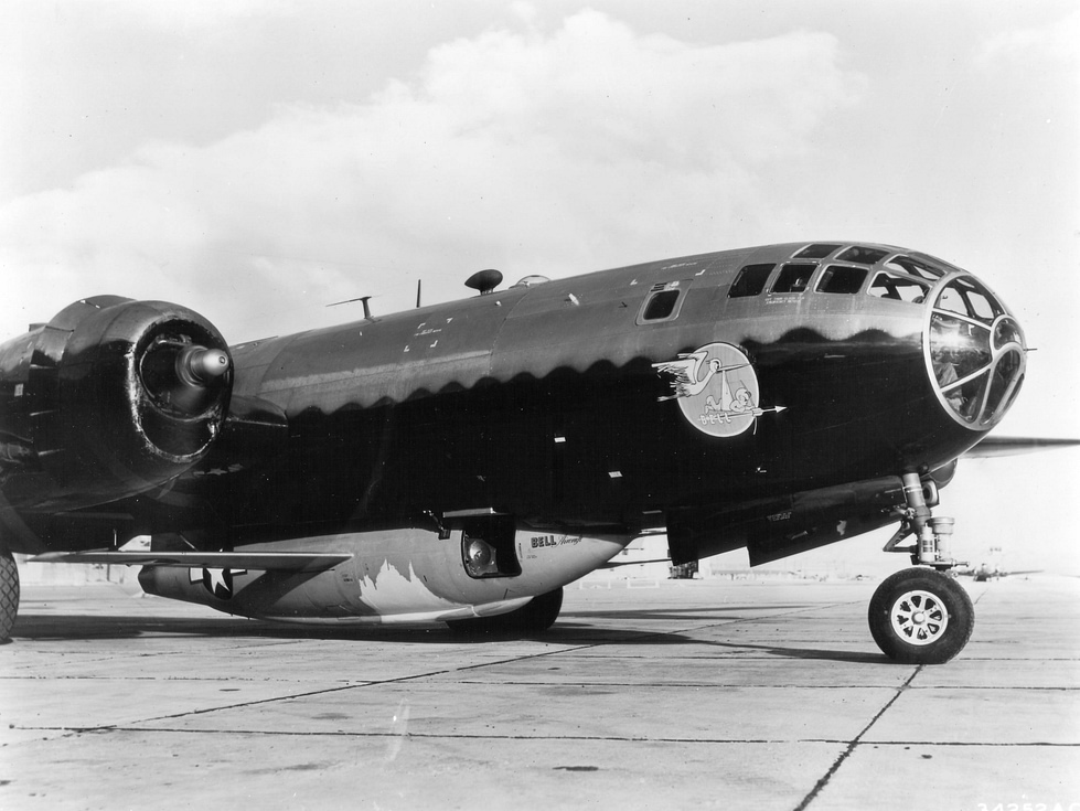 The X-1 slung in the bomb bay of its B-29 mothership, ready to be dropped at altitude.