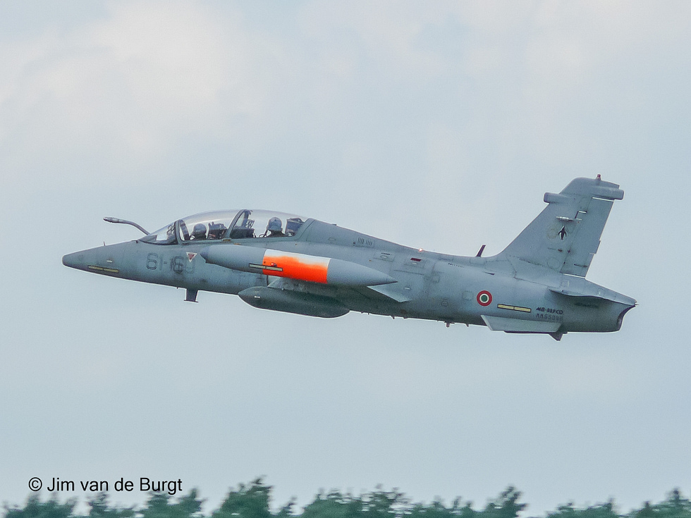 An Italian Air Force MB-339CD, the digital nav/attack variant with refuelling probe.