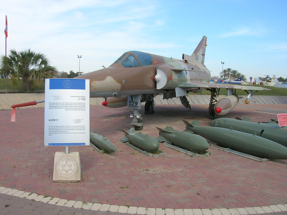 Close-up of a Kfir C7 showing the intake-mounted canard foreplanes.