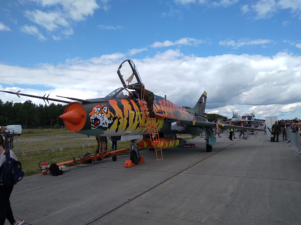A two-seat Su-22UM3K trainer the variant used to convert Fitter pilots.