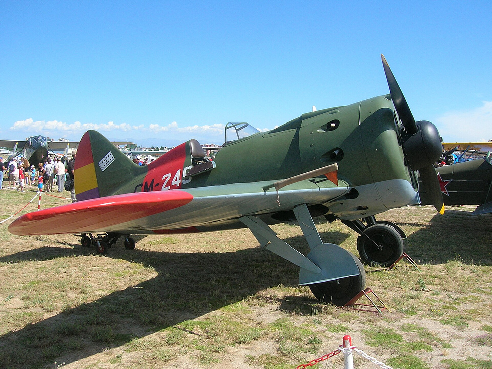 A restored I-16 in Republican colours the worlds first modern monoplane fighter.