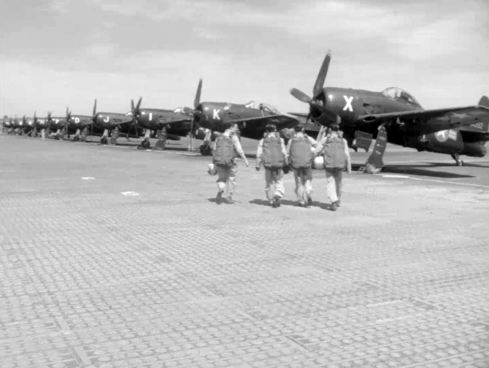 A line of ex-French F8F-1 Bearcats in South Vietnamese Air Force service at Bien Hoa, 1957.