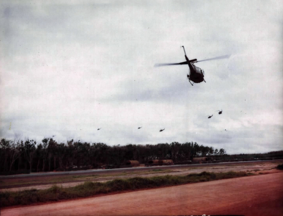 UH-1B Hueys of the 173rd Assault Helicopter Company Robin Hoods over Vietnam.