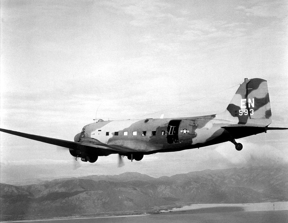 A 4th Special Operations Squadron AC-47D Spooky in flight over Vietnam, 1968.