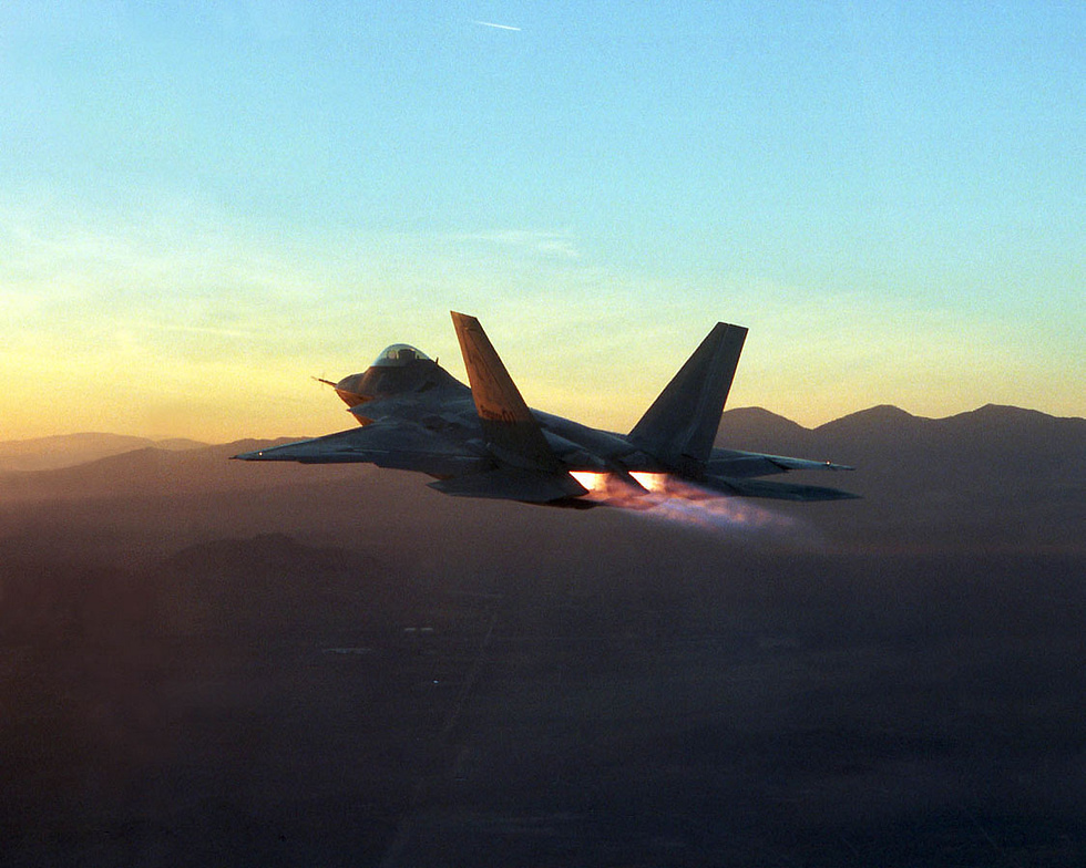 A Pratt Whitney F119 at full afterburner on the test stand the engine behind supercruise.