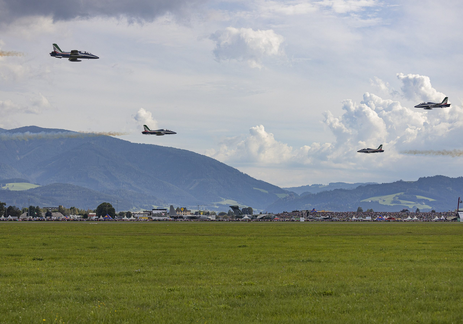 Aermacchi MB-339PAN jets of the Frecce Tricolori in formation