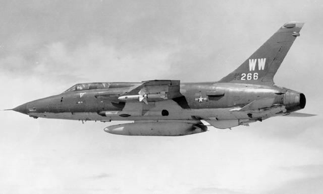 An F-105 carrying an AGM-45 Shrike anti-radiation missile the Wild Weasels SAM-killer.