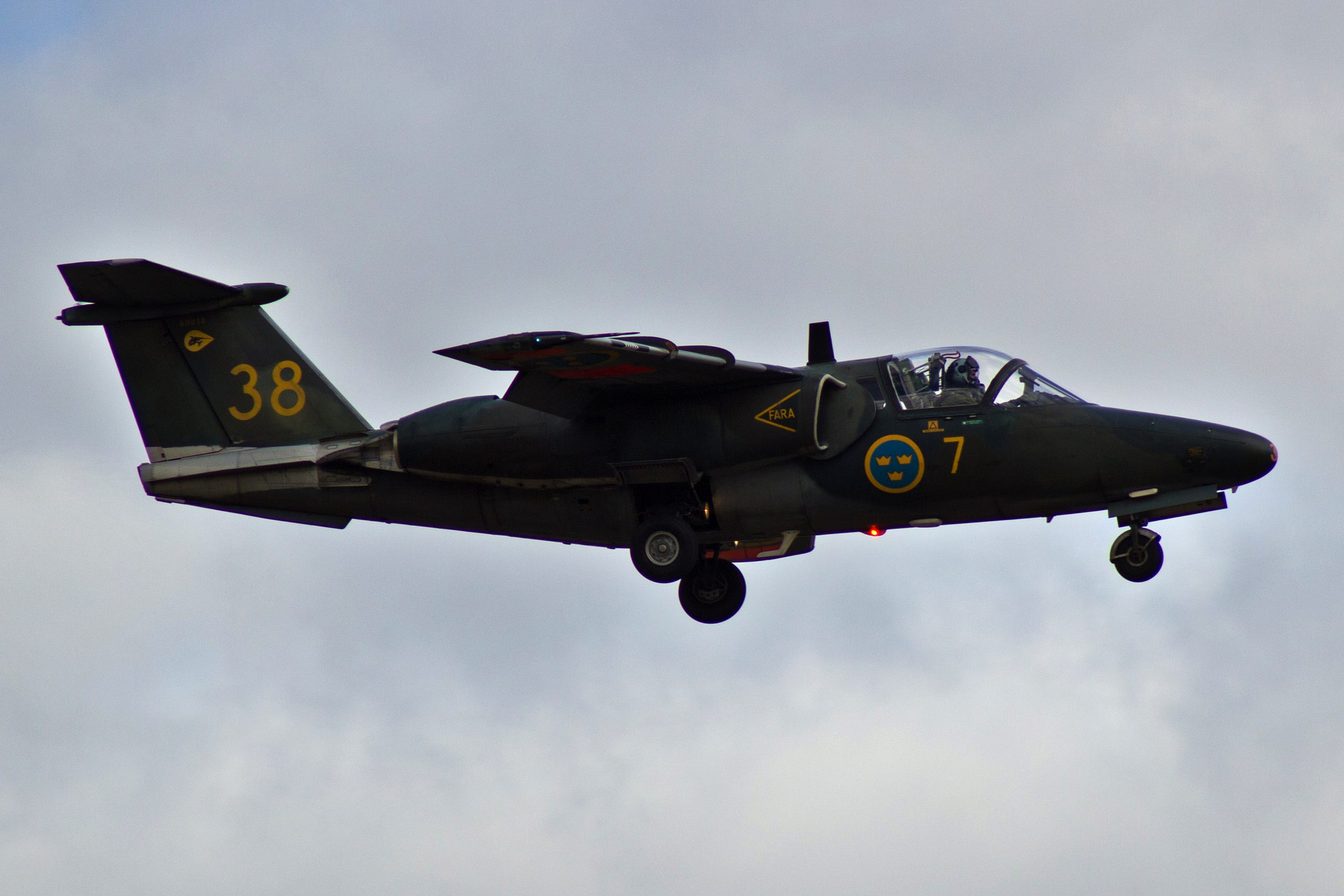 Swedish Air Force Saab 105 Sk 60 trainer jet in flight
