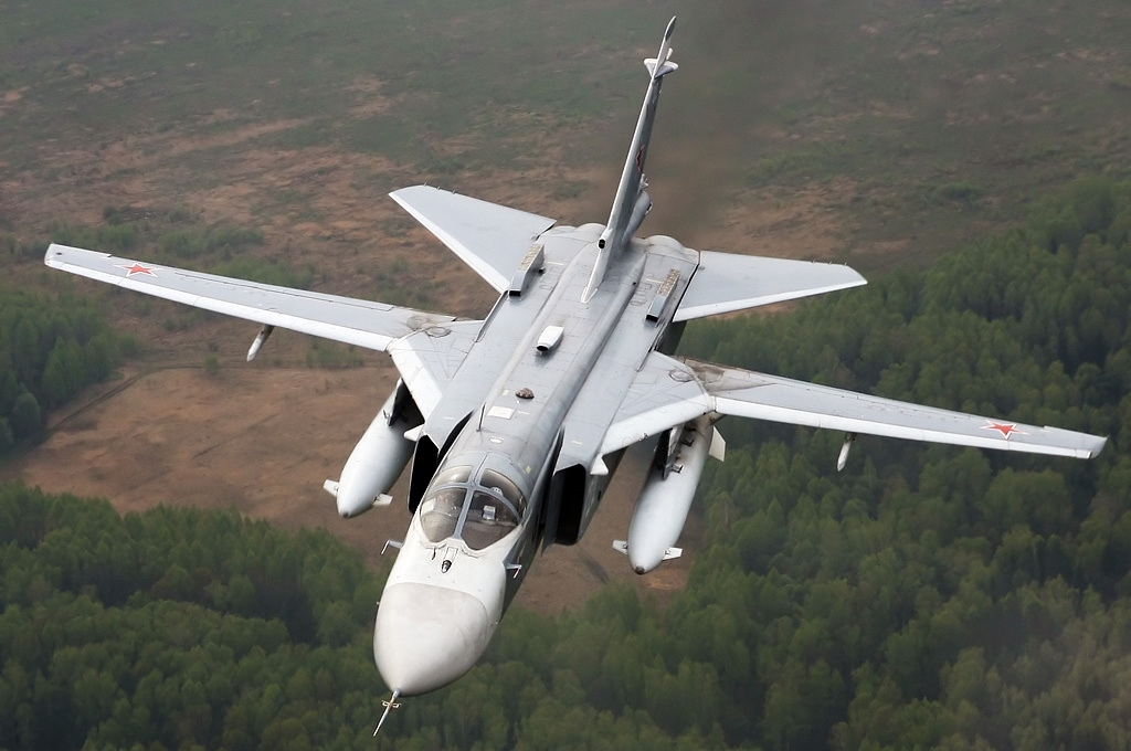 Sukhoi Su-24 Fencer variable-geometry strike aircraft in flight